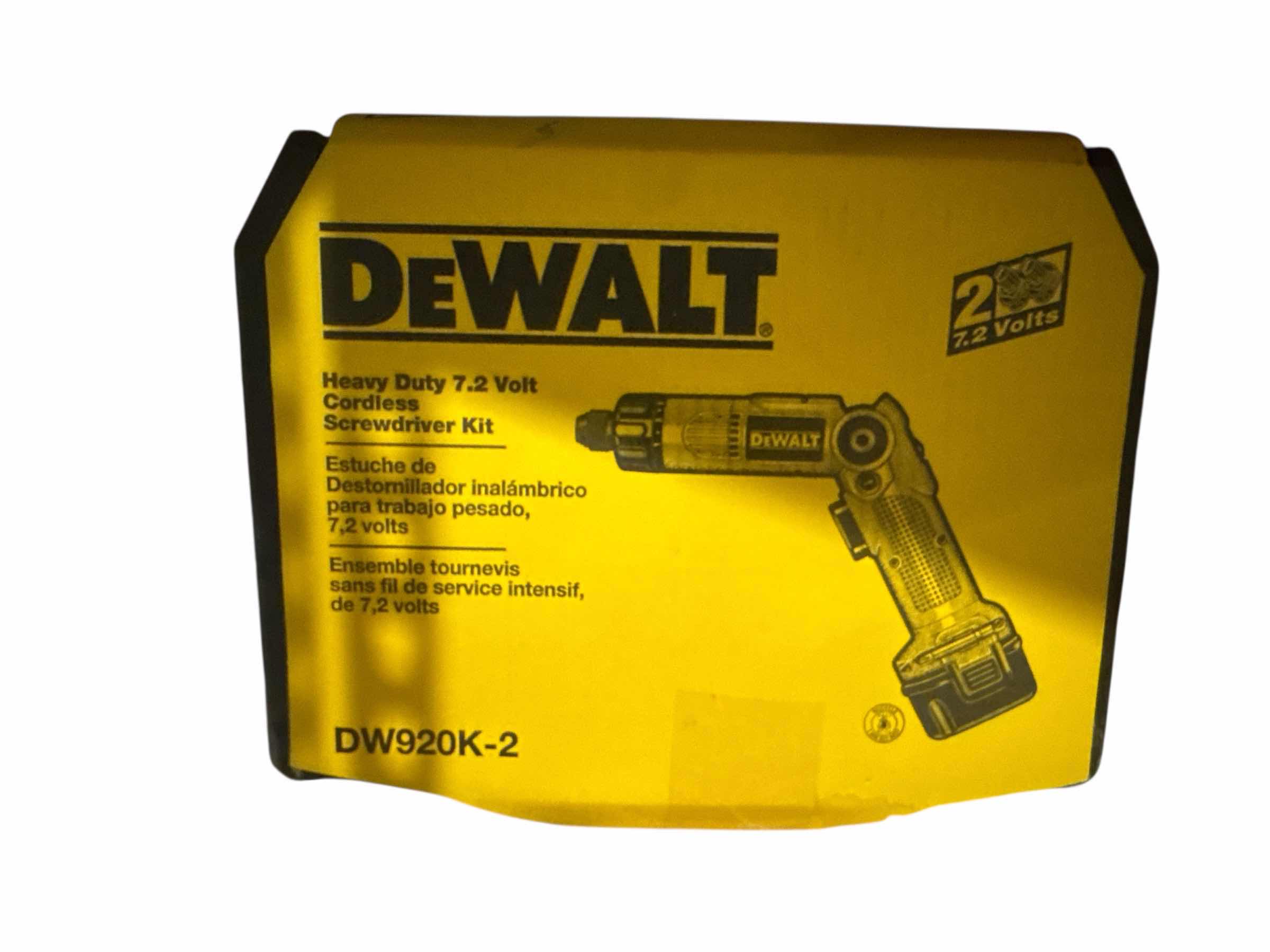 Photo 1 of BRAND NEW DEWALT HEAVY DUTY 7.2 VOLT CORDLESS SCREWDRIVER KIT WITH 2 BATTERIES