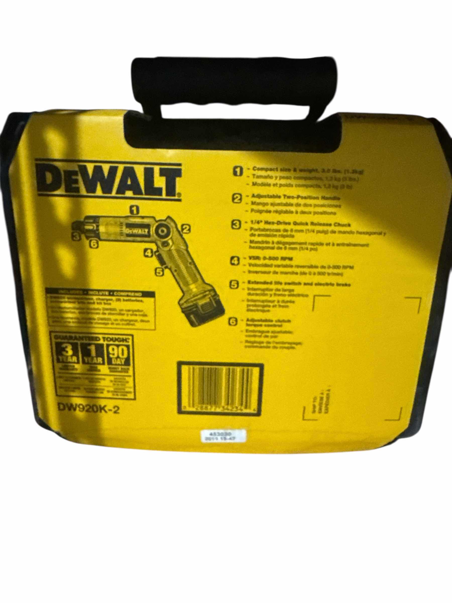 Photo 1 of BRAND NEW DEWALT HEAVY DUTY 7.2 VOLT CORDLESS SCREWDRIVER KIT WITH 2 BATTERIES