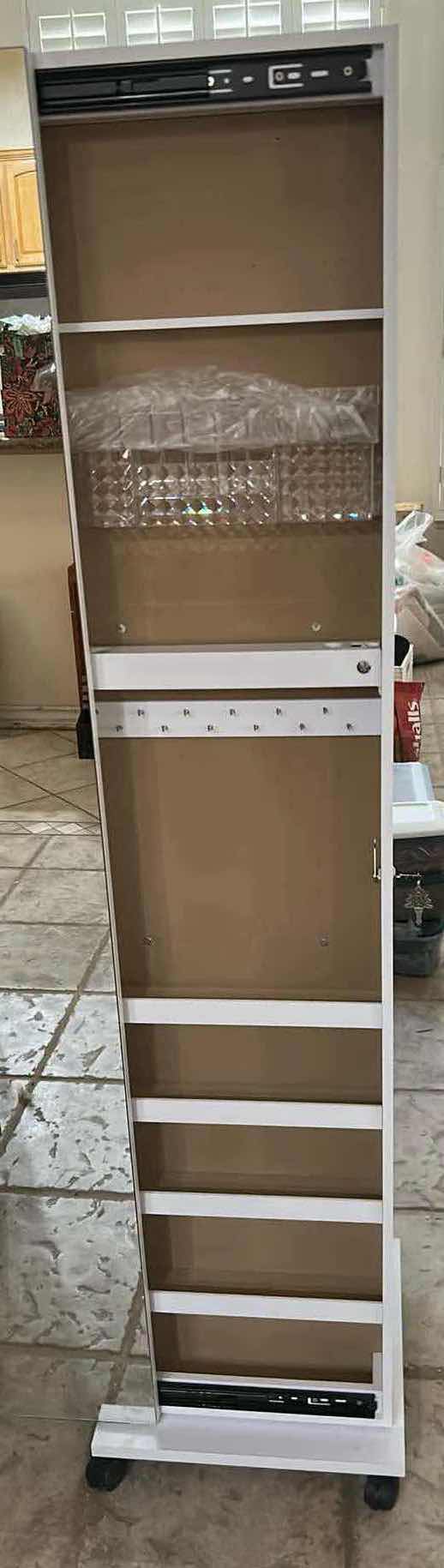 Photo 1 of ROTATING JEWELRY MAKEUP CADDY W MIRROR CABINET ON WHEELS H 64”