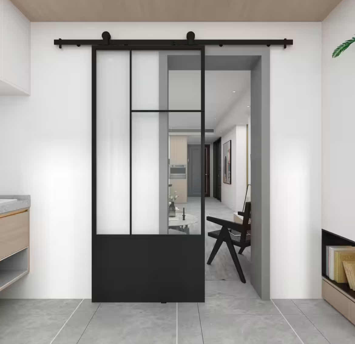 Photo 1 of NEW COLONIAL ELEGANCE CICERO METRO COLLECTION CLEAR GLASS BLACK FINISH STEEL BARN DOOR KIT 37” X 84” MODEL KMCTCOC-37BL