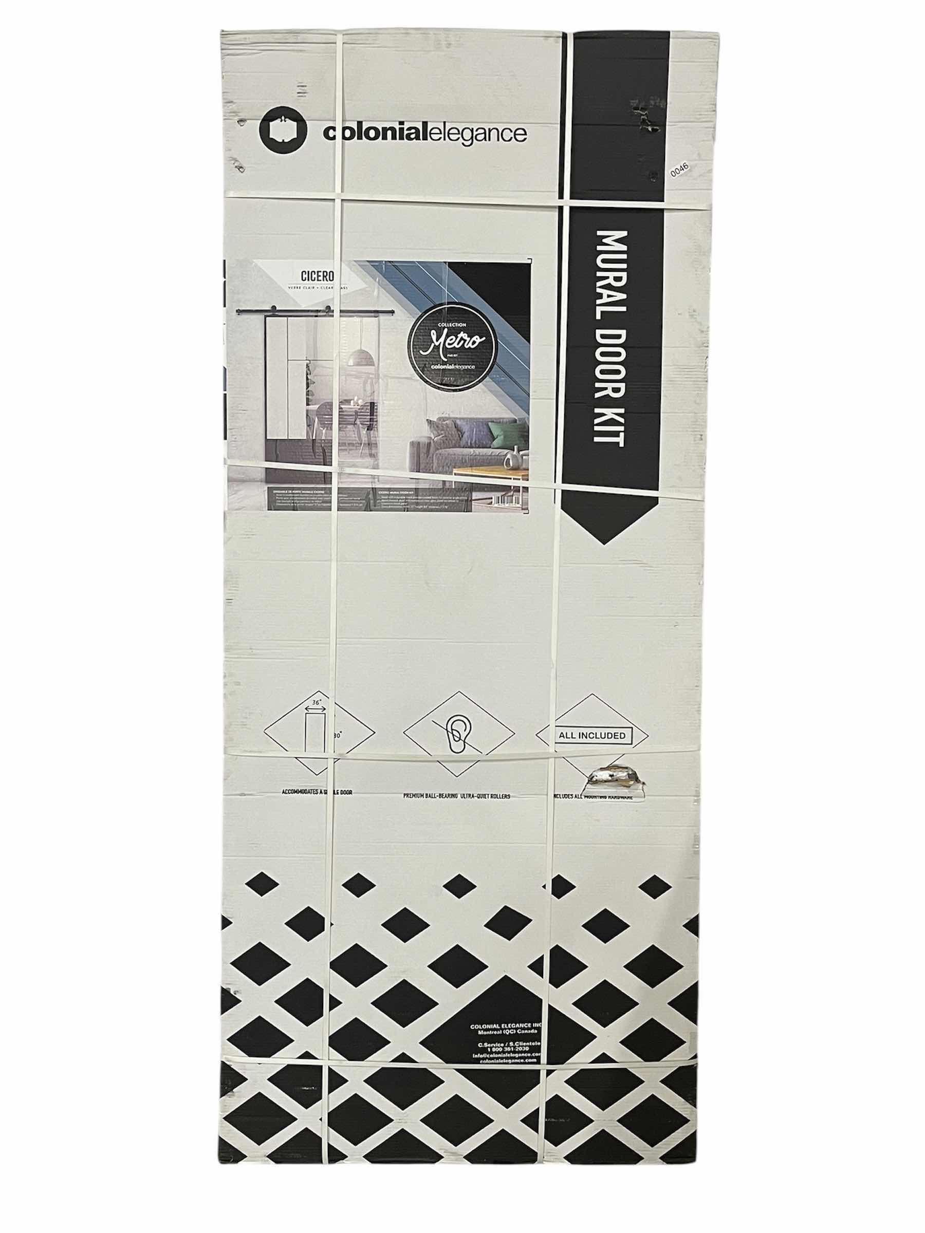 Photo 1 of NEW COLONIAL ELEGANCE CICERO METRO COLLECTION CLEAR GLASS BLACK FINISH STEEL BARN DOOR KIT 37” X 84” MODEL KMCTCOC-37BL
