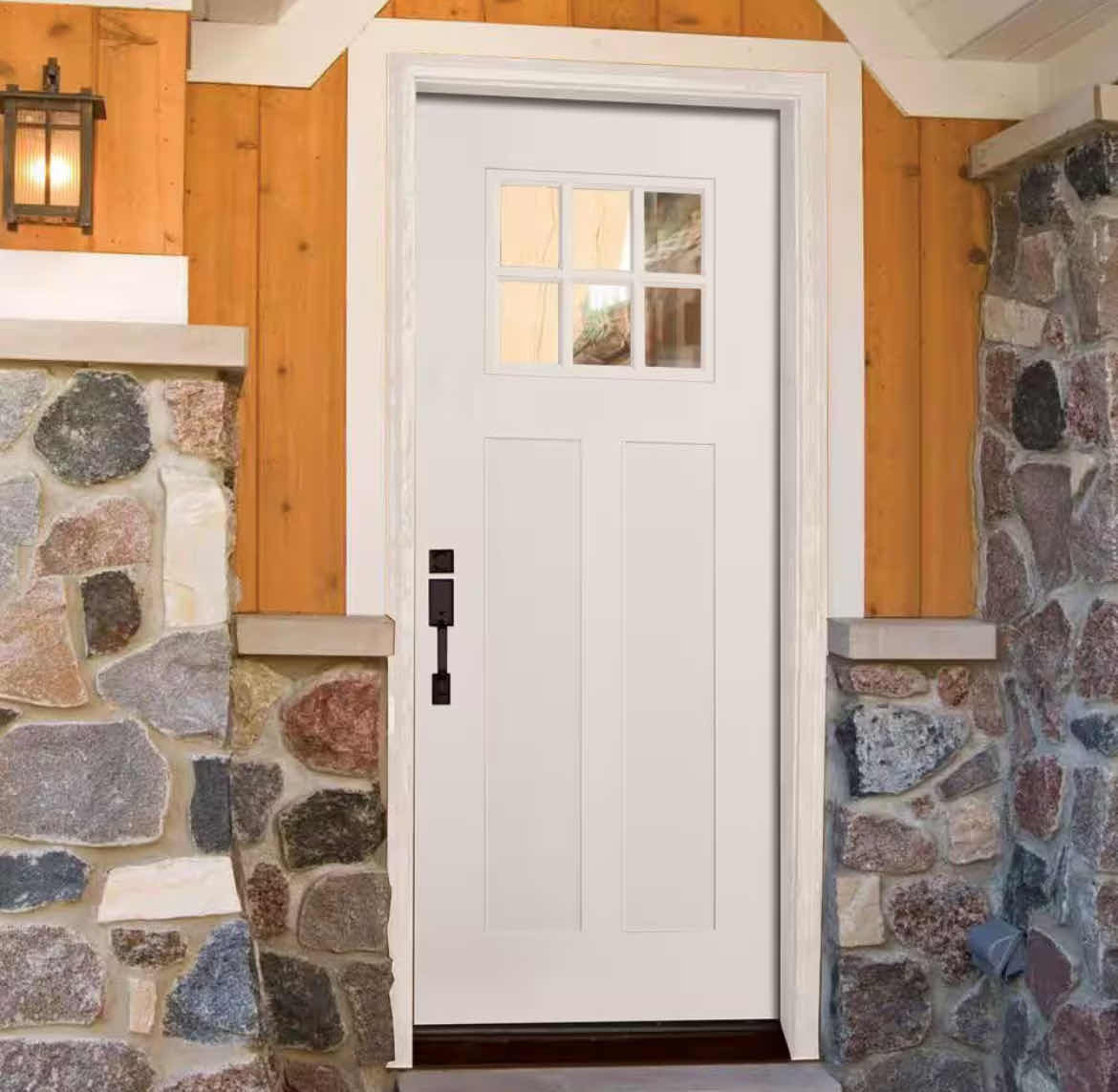 Photo 1 of FEATHER RIVER UNFINISHED SMOOTH WHITE 6 LITE CLEAR GLASS RIGHT-HAND INSWING FIBERGLASS PREHUNG FRONT DOOR W FRAME 32” X 80”