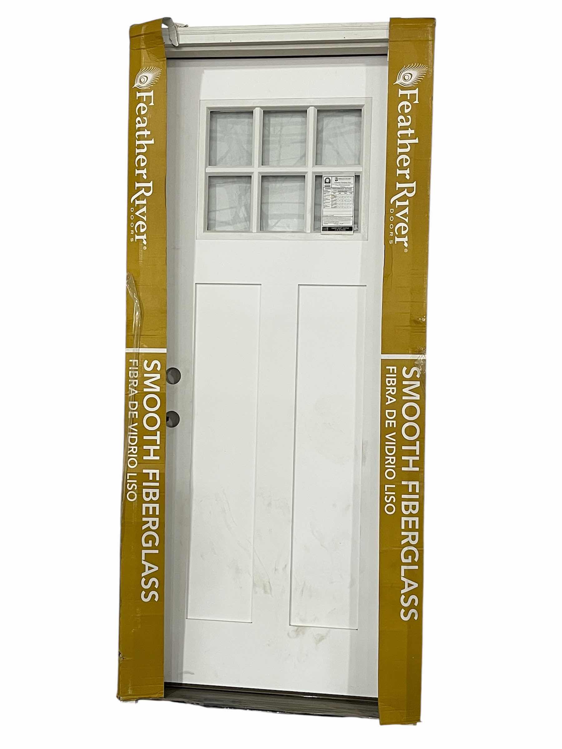 Photo 1 of FEATHER RIVER UNFINISHED SMOOTH WHITE 6 LITE CLEAR GLASS RIGHT-HAND INSWING FIBERGLASS PREHUNG FRONT DOOR W FRAME 32” X 80”