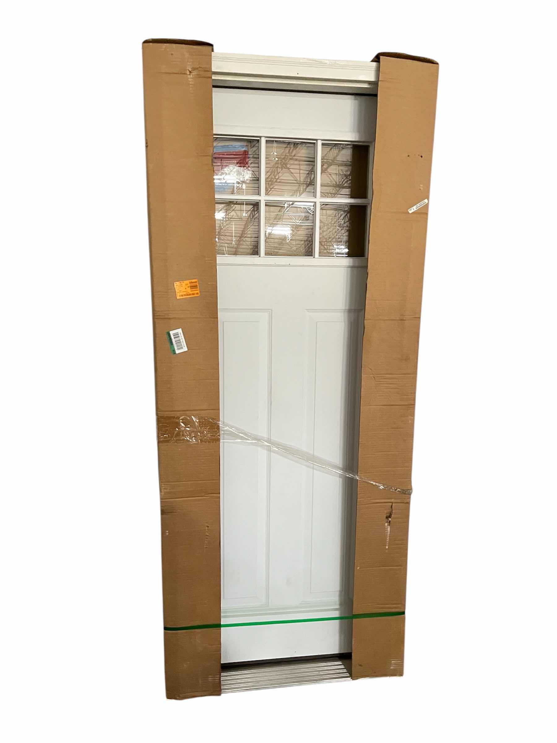 Photo 1 of NEW JELD-WEN CRAFTSMAN PRIMED WHITE  STEEL 6-LITE CLEAR GLASS LEFT-HAND INSWING PREHUNG ENTRY DOOR W BRICKMOULD FRAME 30” X 80”