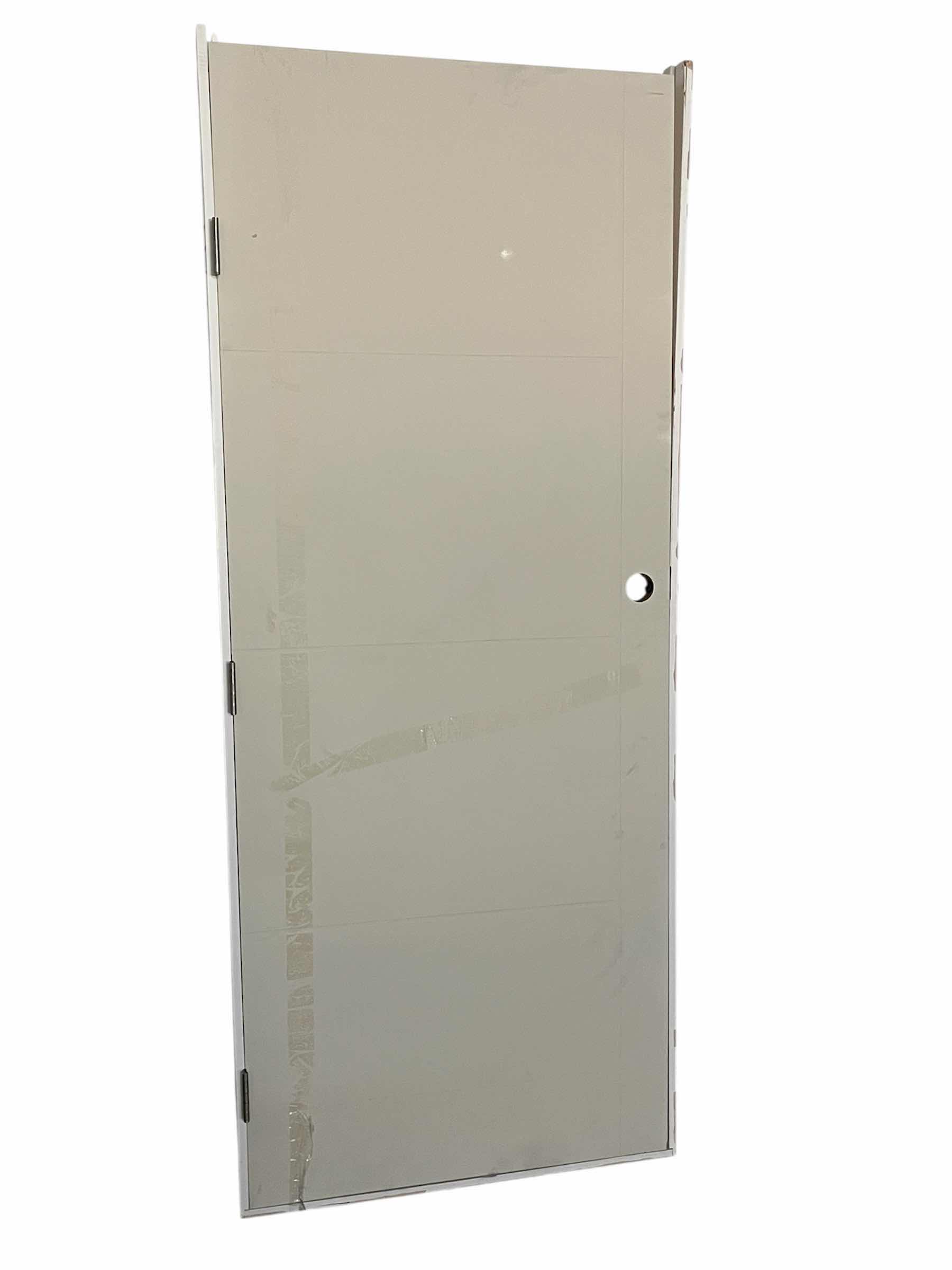 Photo 1 of WHITE FINISH 4-PANEL SOLID CORE RIGHT-HANDED PREHUNG INTERIOR DOOR W FRAME (DOOR 32” X 1.3/8 H80” FRAME 33.25” X 4.5” H81”