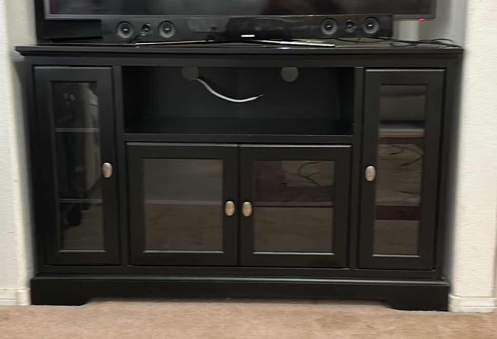 Photo 6 of BLACK WOOD ENTERTAINMENT CENTER (TV NOT INCLUDED) 52 1/2“ x 16 1/2“ high 32 1/2”