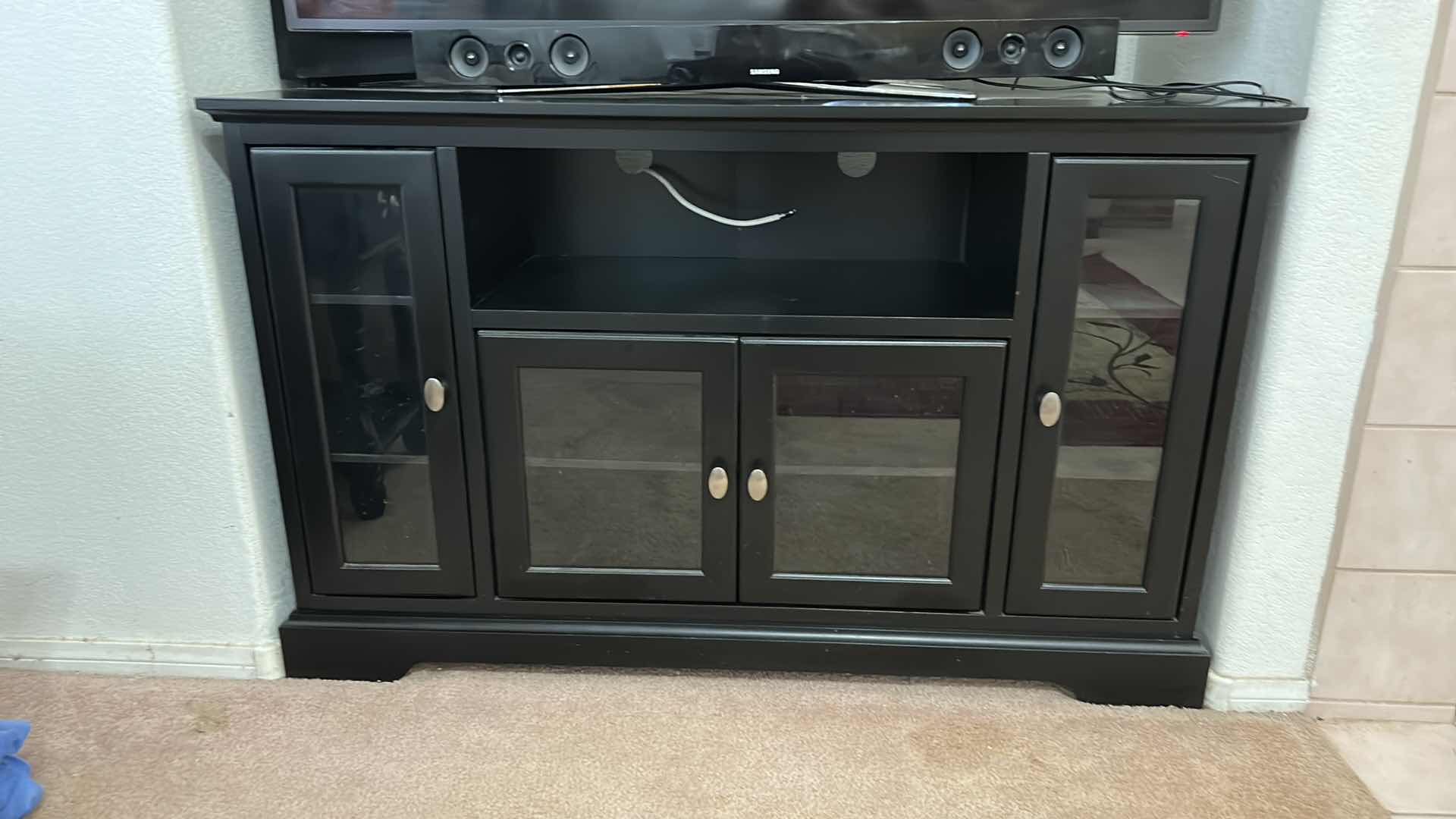 Photo 2 of BLACK WOOD ENTERTAINMENT CENTER (TV NOT INCLUDED) 52 1/2“ x 16 1/2“ high 32 1/2”