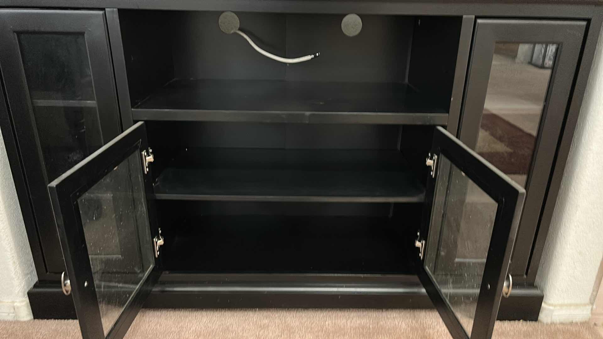 Photo 4 of BLACK WOOD ENTERTAINMENT CENTER (TV NOT INCLUDED) 52 1/2“ x 16 1/2“ high 32 1/2”