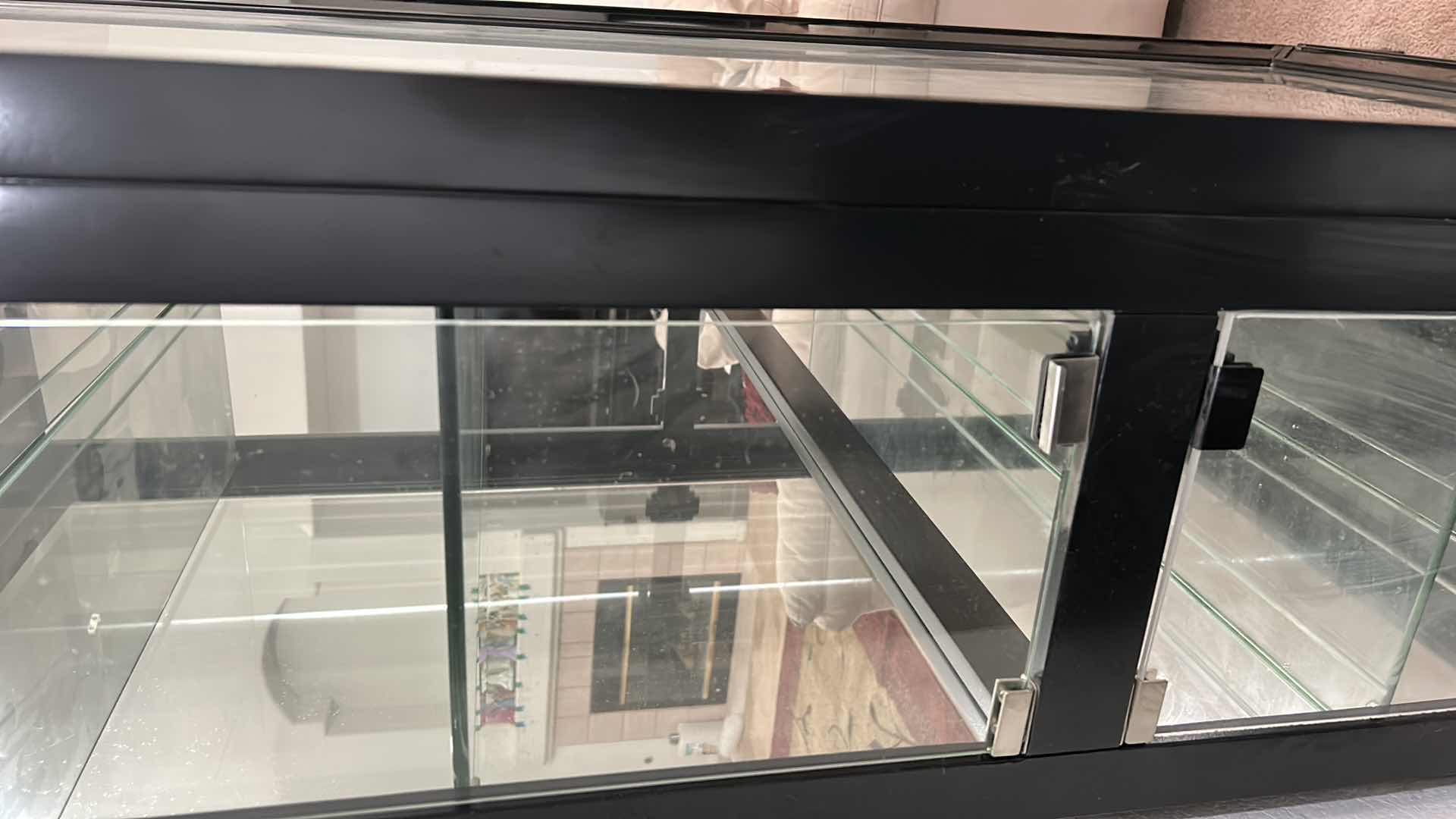 Photo 3 of MODERN BLACK WOOD DISPLAY CABINET, WITH 4 GLASS SHELVES AND TWO LIGHTS 45 1/2“ x 14“ x 82“