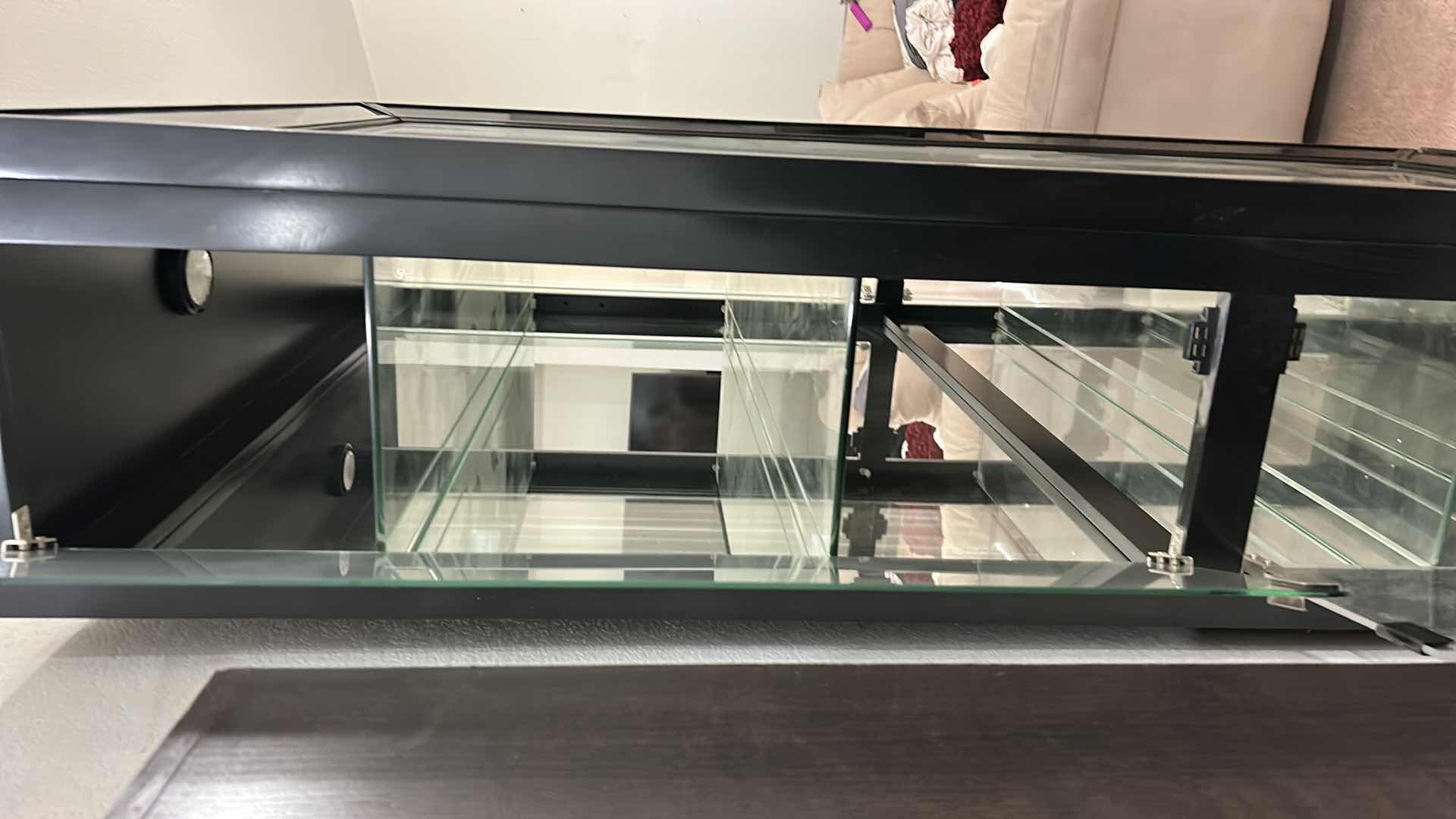 Photo 5 of MODERN BLACK WOOD DISPLAY CABINET, WITH 4 GLASS SHELVES AND TWO LIGHTS 45 1/2“ x 14“ x 82“
