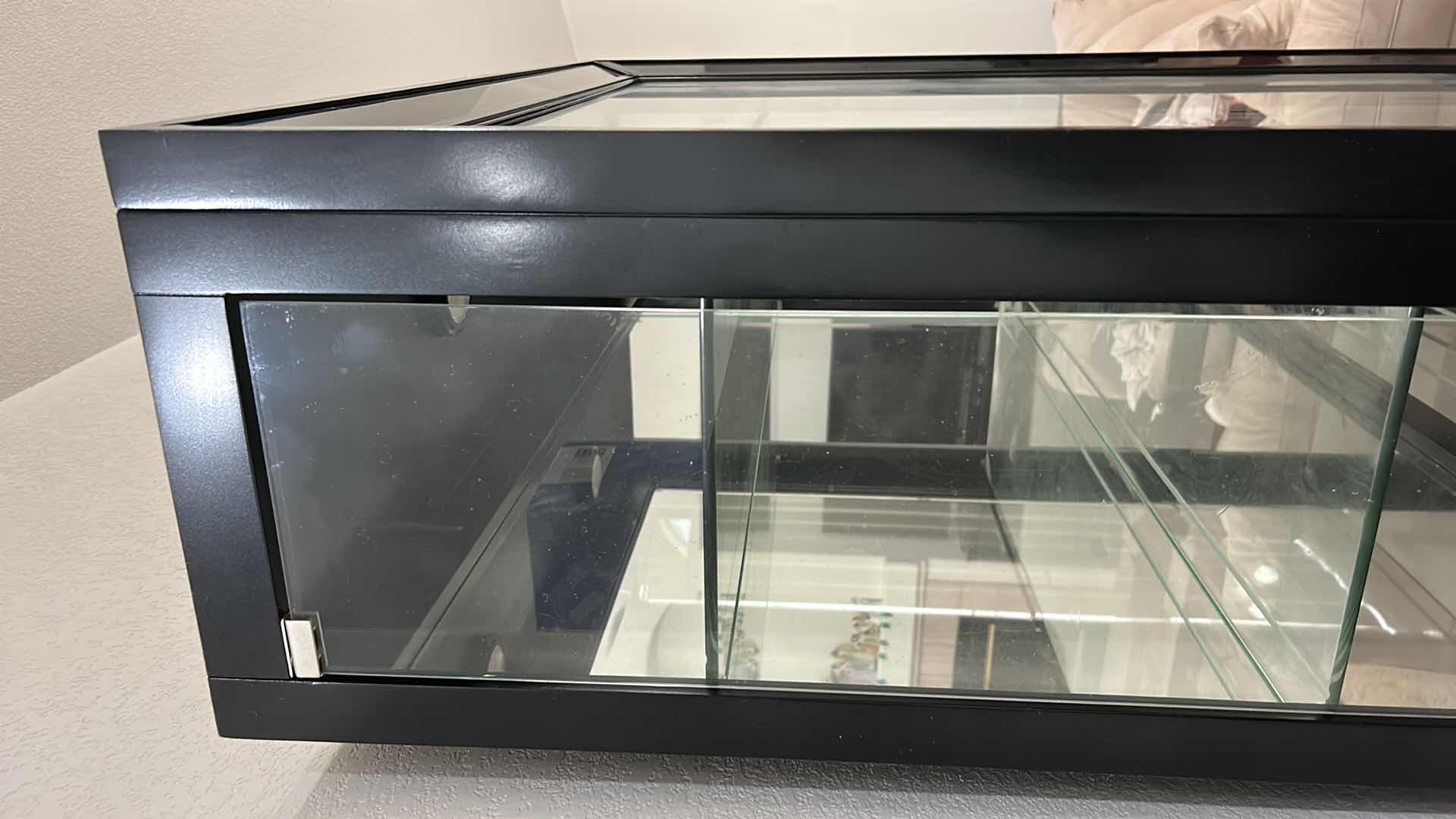 Photo 4 of MODERN BLACK WOOD DISPLAY CABINET, WITH 4 GLASS SHELVES AND TWO LIGHTS 45 1/2“ x 14“ x 82“