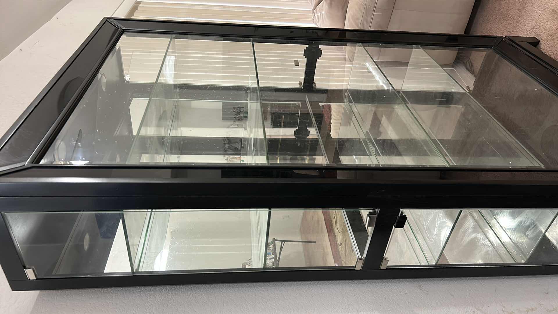 Photo 2 of MODERN BLACK WOOD DISPLAY CABINET, WITH 4 GLASS SHELVES AND TWO LIGHTS 45 1/2“ x 14“ x 82“