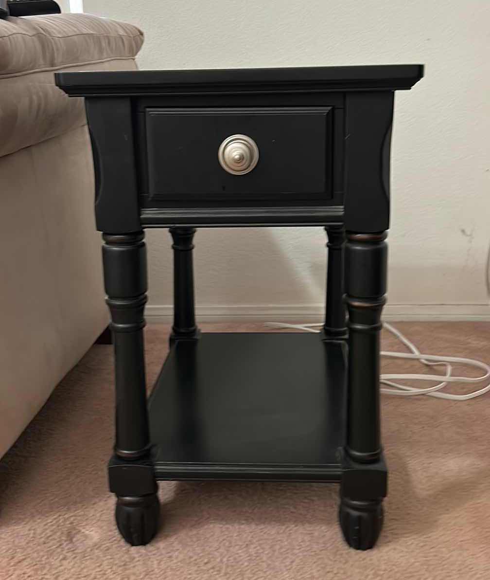 Photo 1 of BLACK WOOD END TABLE 
18” x 25” x 27”
