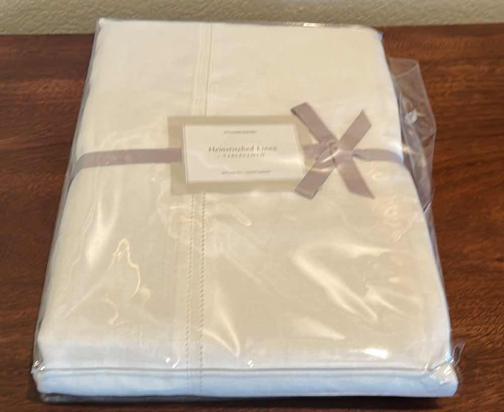 Photo 1 of NEW WILLIAM SONOMA HEMSTITCHED LINEN TABLECLOTH 70” x 126”