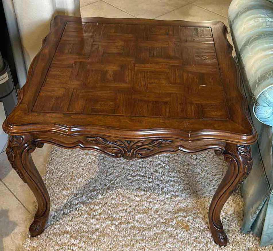 Photo 2 of ORNATELY CARVED WOOD SIDE TABLE 30” x 32” x 22”