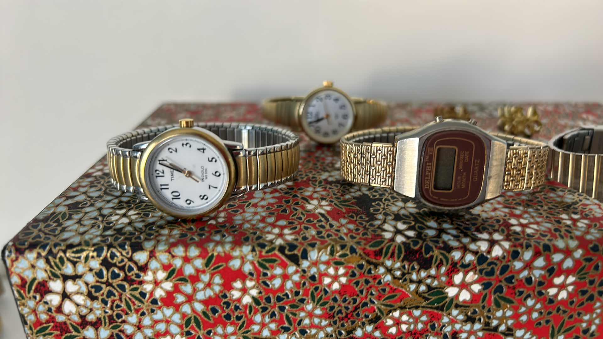 Photo 4 of JEWELRY BOX AND 4 TIMEX WATCHES + 2 OLYMPIC PINS
