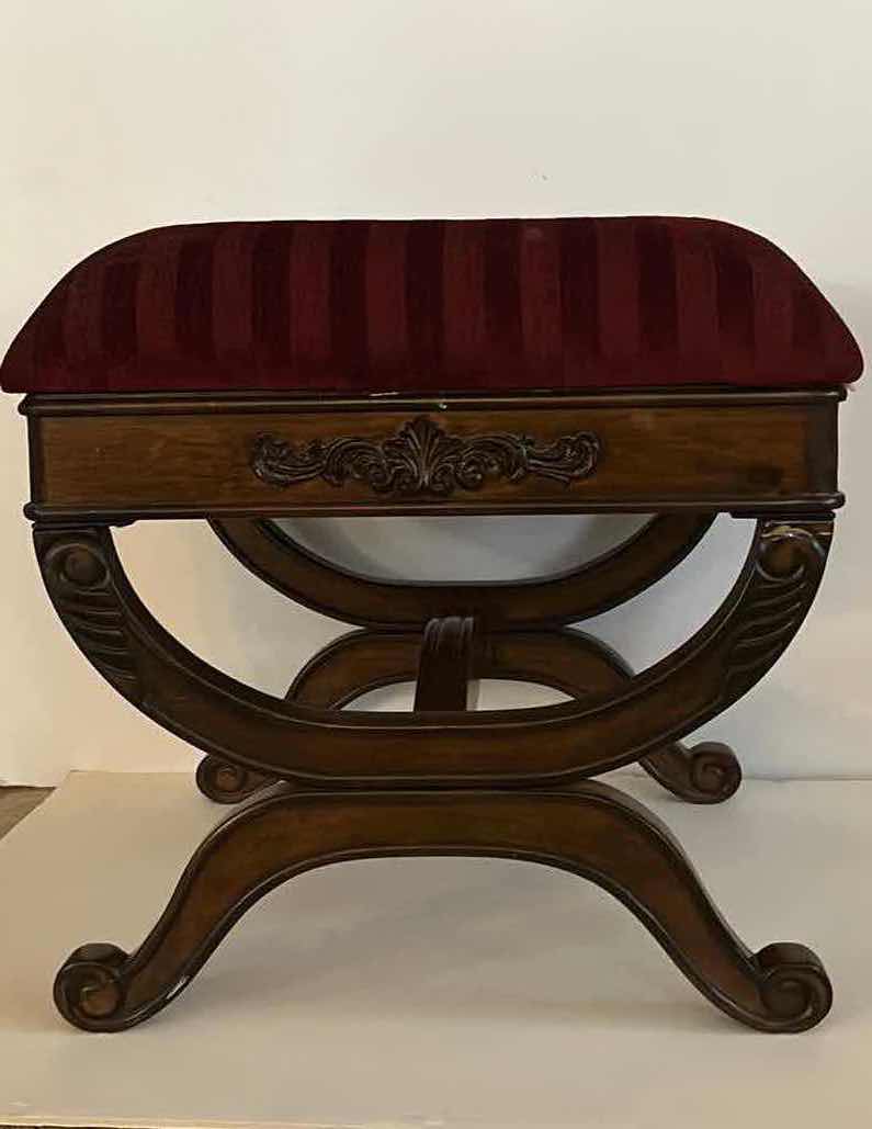 Photo 5 of VINTAGE CARVED WOOD BENCH WITH UPHOLSTERED TOP 22” x 19”