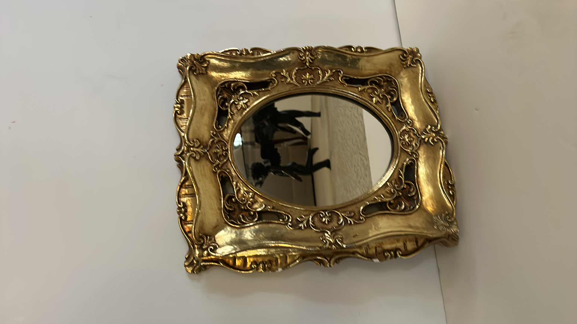 Photo 2 of WALL DECOR- CERAMIC ORNATE GOLD FRAMED MIRROR 13” x 15”