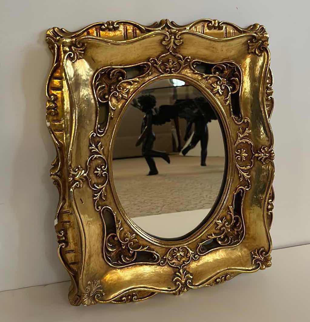 Photo 1 of WALL DECOR- CERAMIC ORNATE GOLD FRAMED MIRROR 13” x 15”