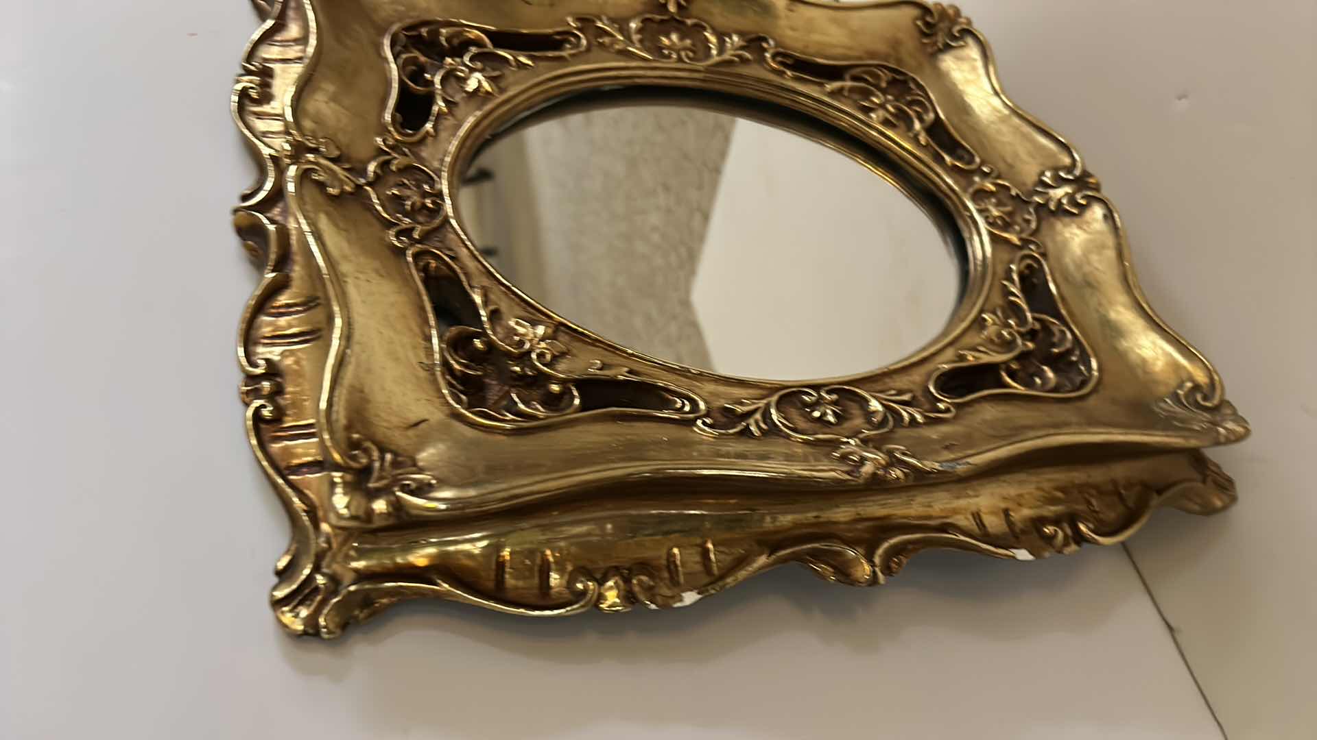 Photo 4 of WALL DECOR- CERAMIC ORNATE GOLD FRAMED MIRROR 13” x 15”