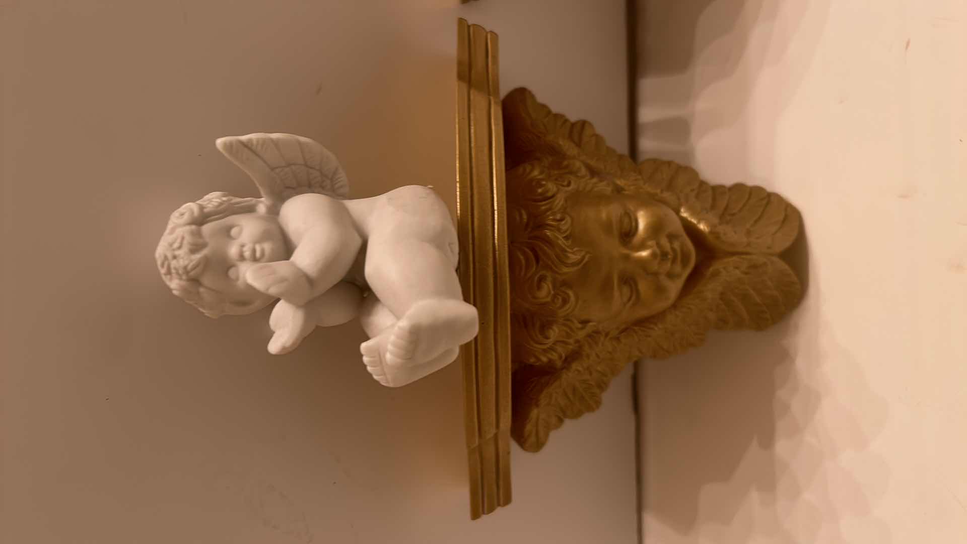 Photo 2 of GOLD SCONCES AND PORCELAIN ANGELS 7” x 3 1/4” x 5 1/2”