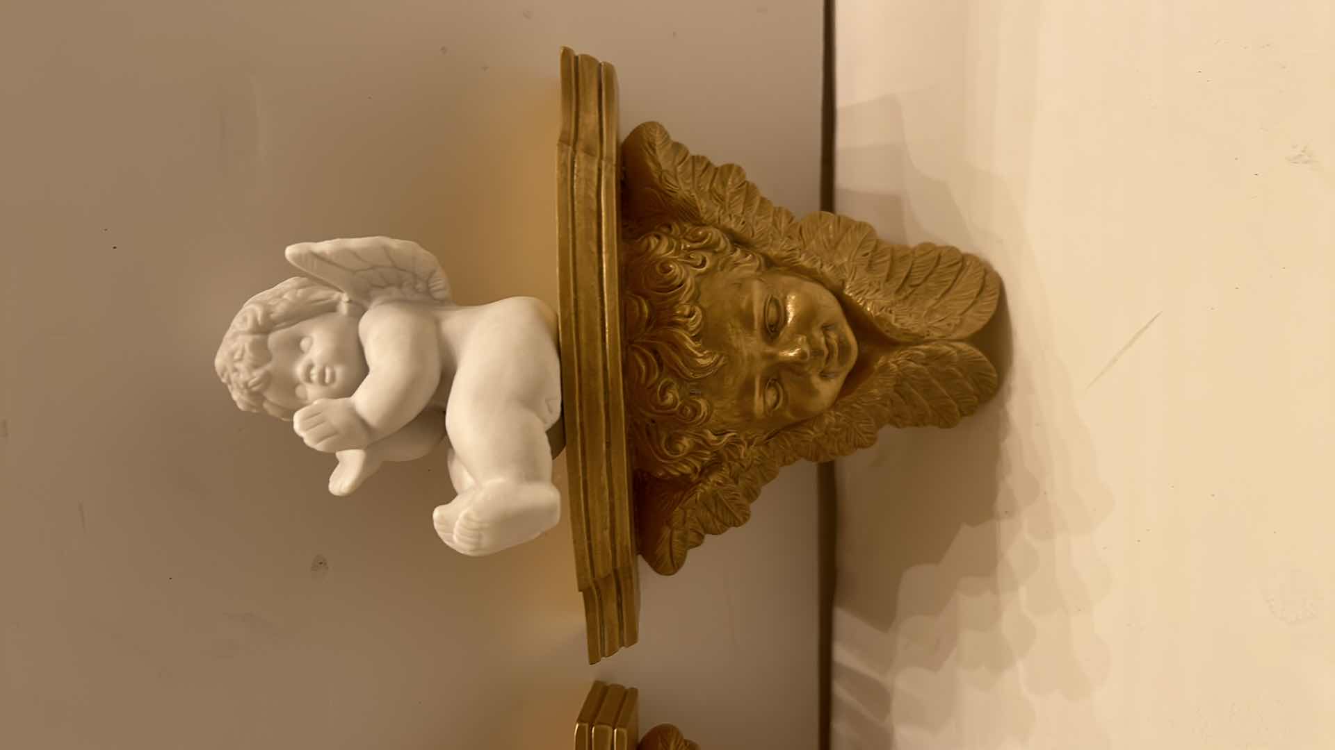 Photo 3 of GOLD SCONCES AND PORCELAIN ANGELS 7” x 3 1/4” x 5 1/2”