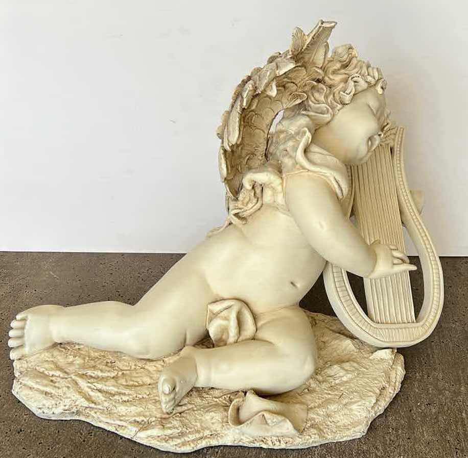 Photo 4 of PLASTER CHERUB PLAYING HARP FIGURINE 21 1/2” x 15” x 17”