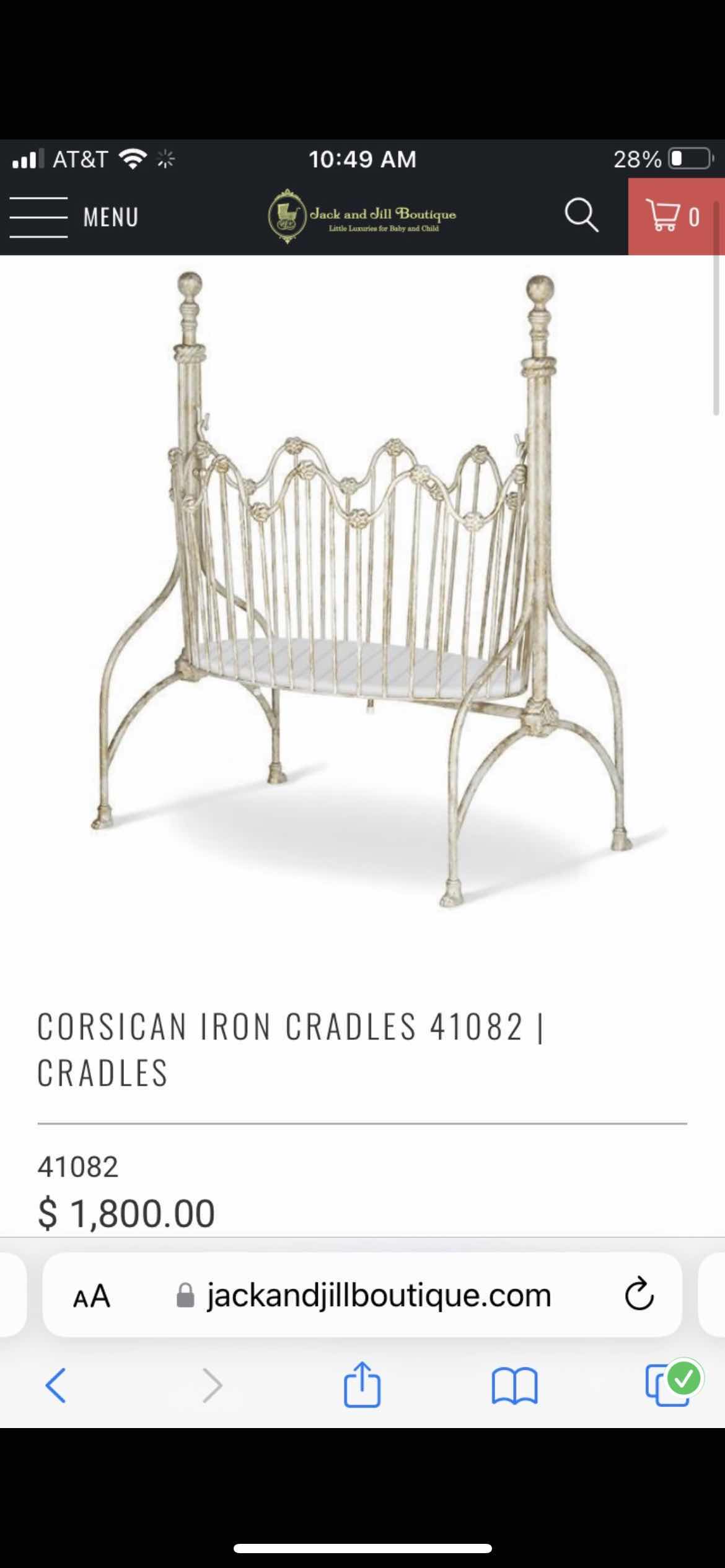 Photo 2 of CORSICAN IRON | CRADLE WITH BEDDING AND CANOPY
81.5" Bottom of Hook Height?45.5" Lower Post Height?37.5" Side Height