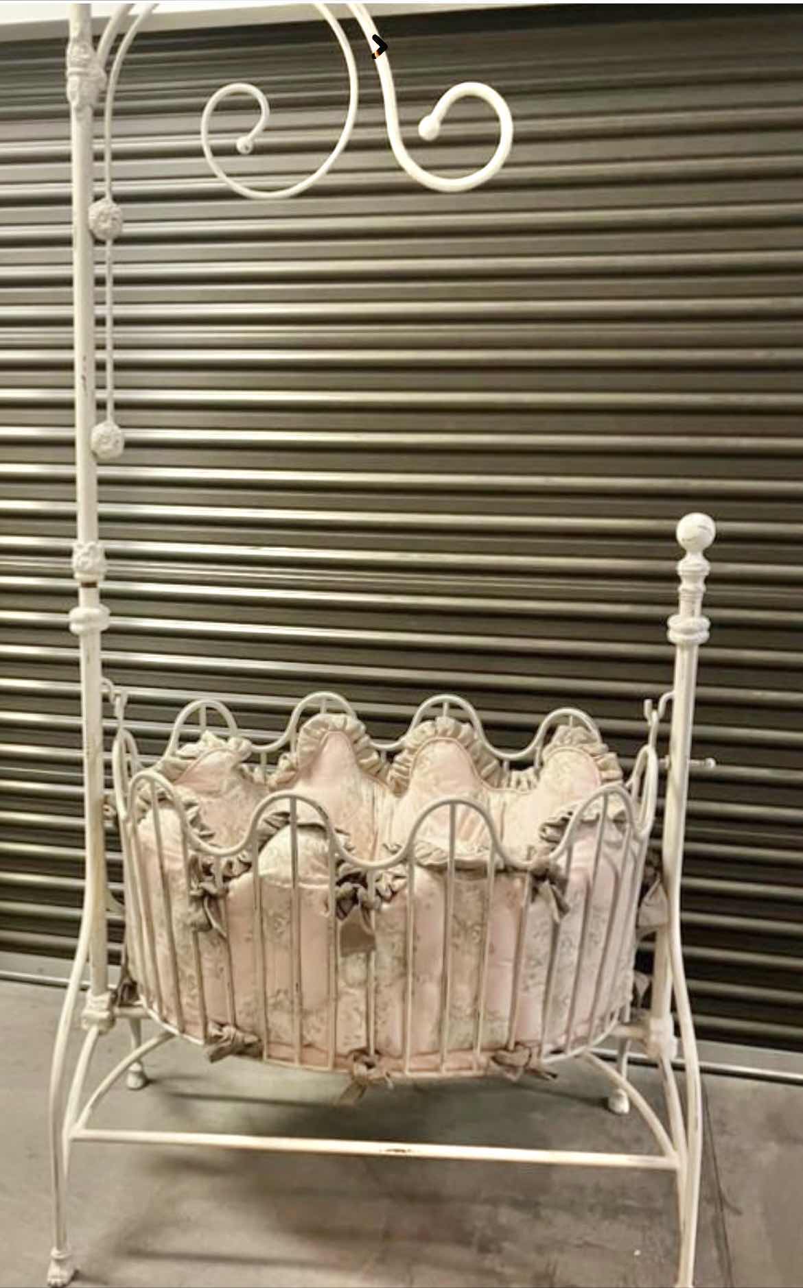 Photo 1 of CORSICAN IRON | CRADLE WITH BEDDING AND CANOPY
81.5" Bottom of Hook Height?45.5" Lower Post Height?37.5" Side Height