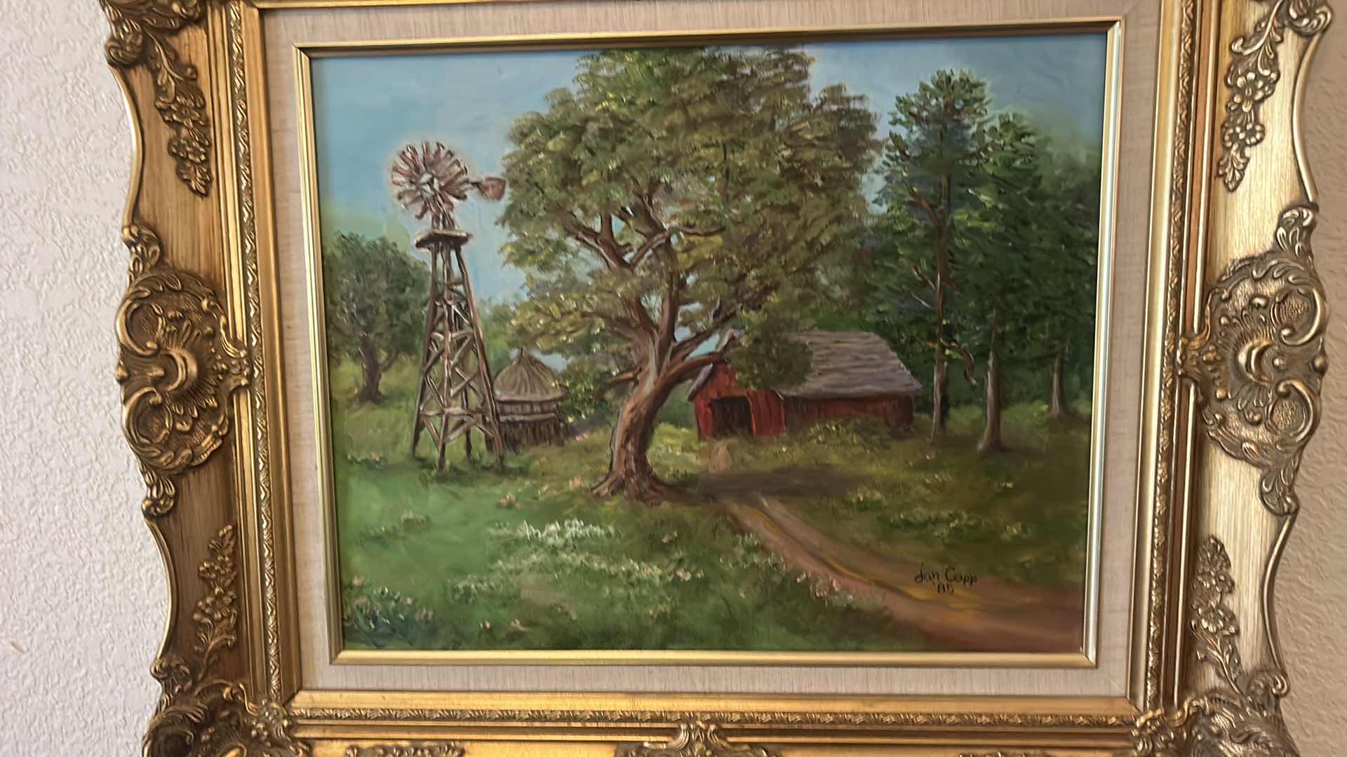 Photo 6 of SIGNED OIL ON CANVAS “RED BARN AND WINDMILL ORNATE GOLD FRAMED 28 1/2” x 25