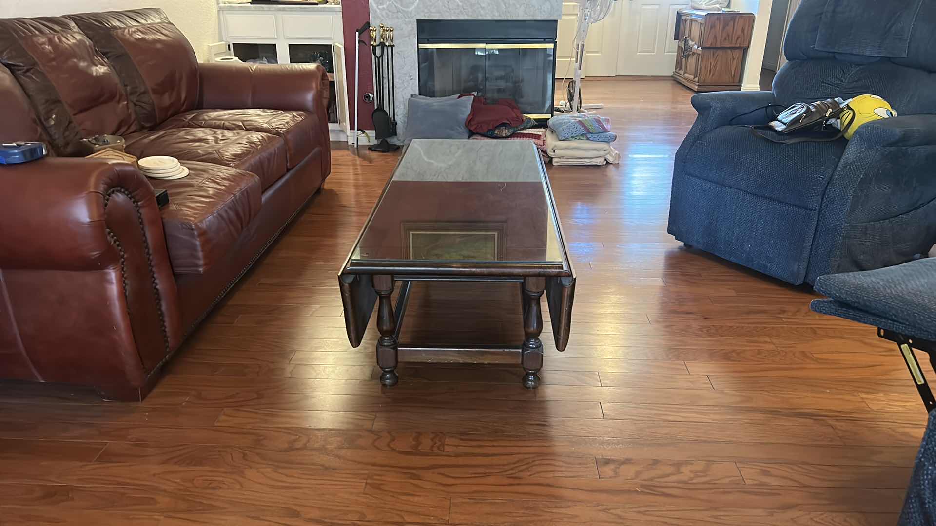 Photo 2 of VINTAGE COFFEE TABLE WITH POP UP SIDES 2’ x 54” (ADD 8” FOR EACH SIDE PIECE)