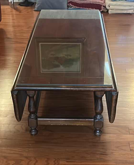 Photo 1 of VINTAGE COFFEE TABLE WITH POP UP SIDES 2’ x 54” (ADD 8” FOR EACH SIDE PIECE)