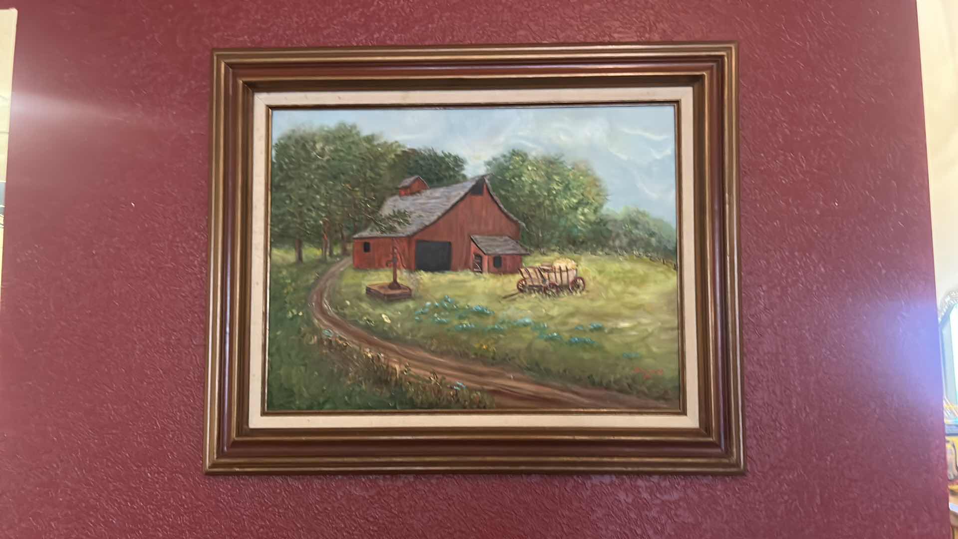 Photo 6 of SIGNED OIL ON CANVAS “RED BARN” WOOD FRAMED 31” x 25”