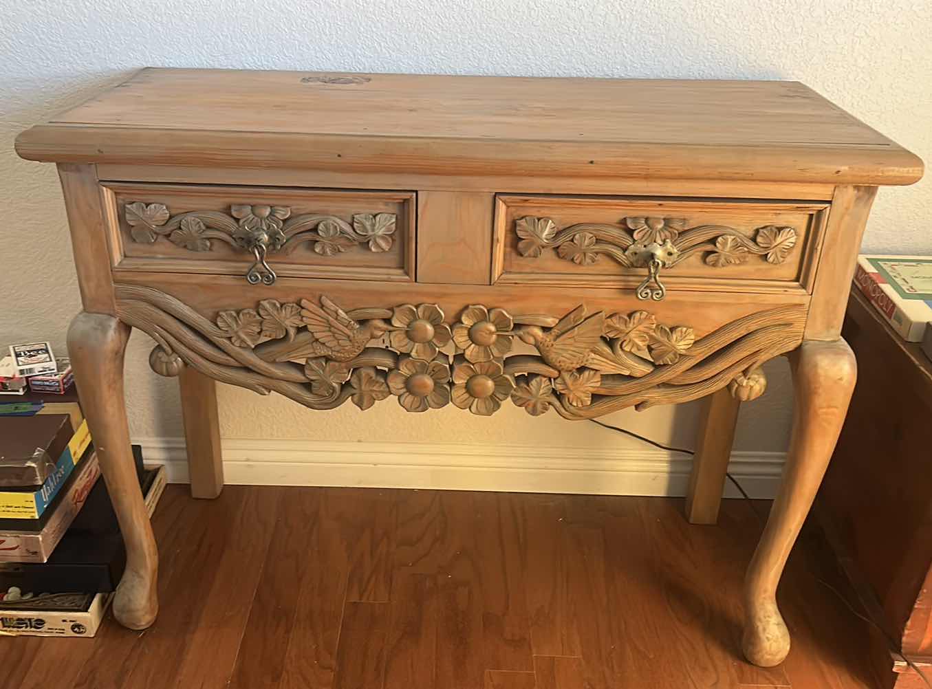 Photo 10 of CARVED WOOD ENTRY TABLE WITH TWO DRAWERS 42” x 17” x 32”