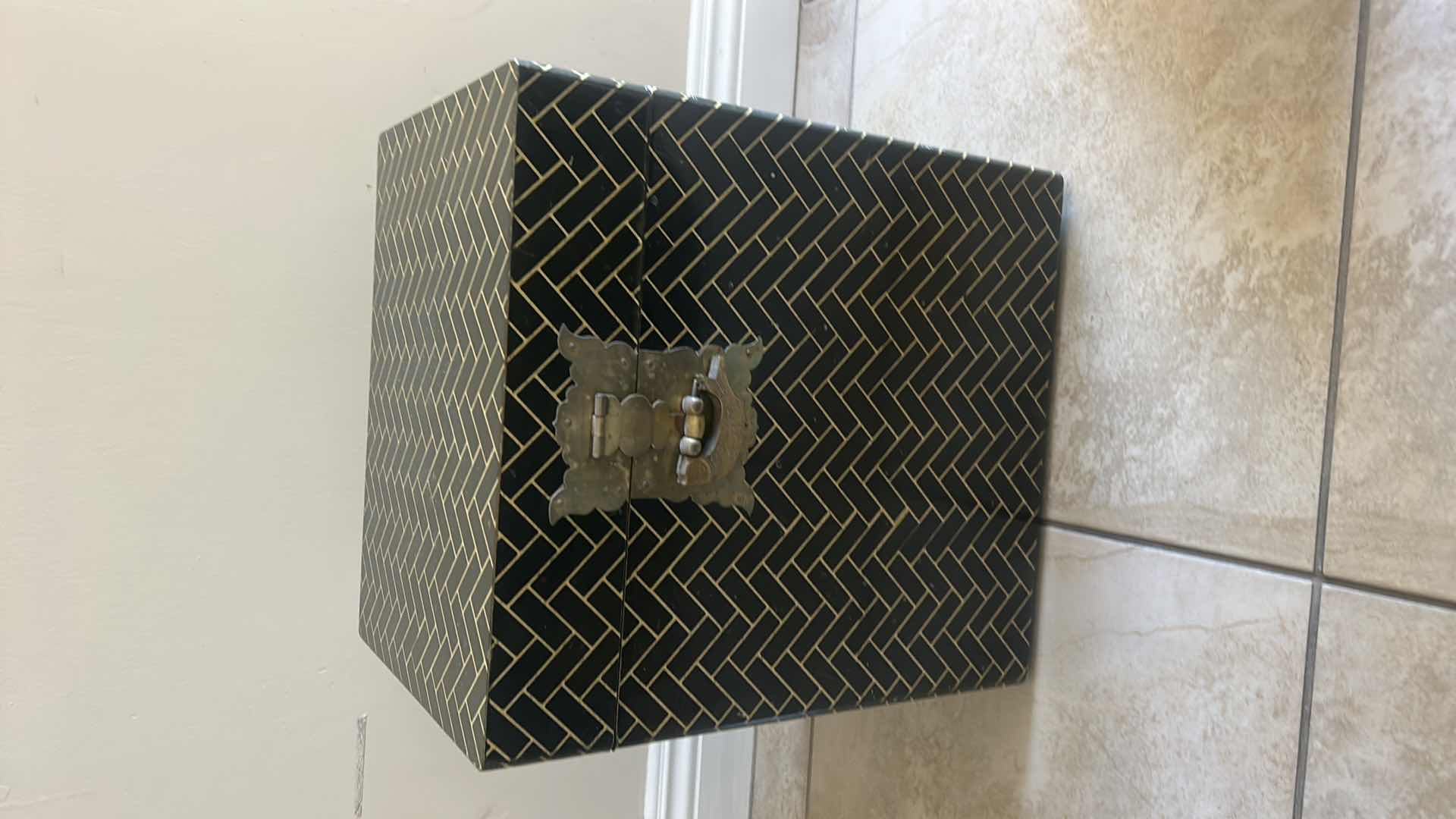 Photo 2 of BLACK AND GOLD ASIAN INSPIRED METAL BOX 14 1/2” x 11” x 16 1/2”
