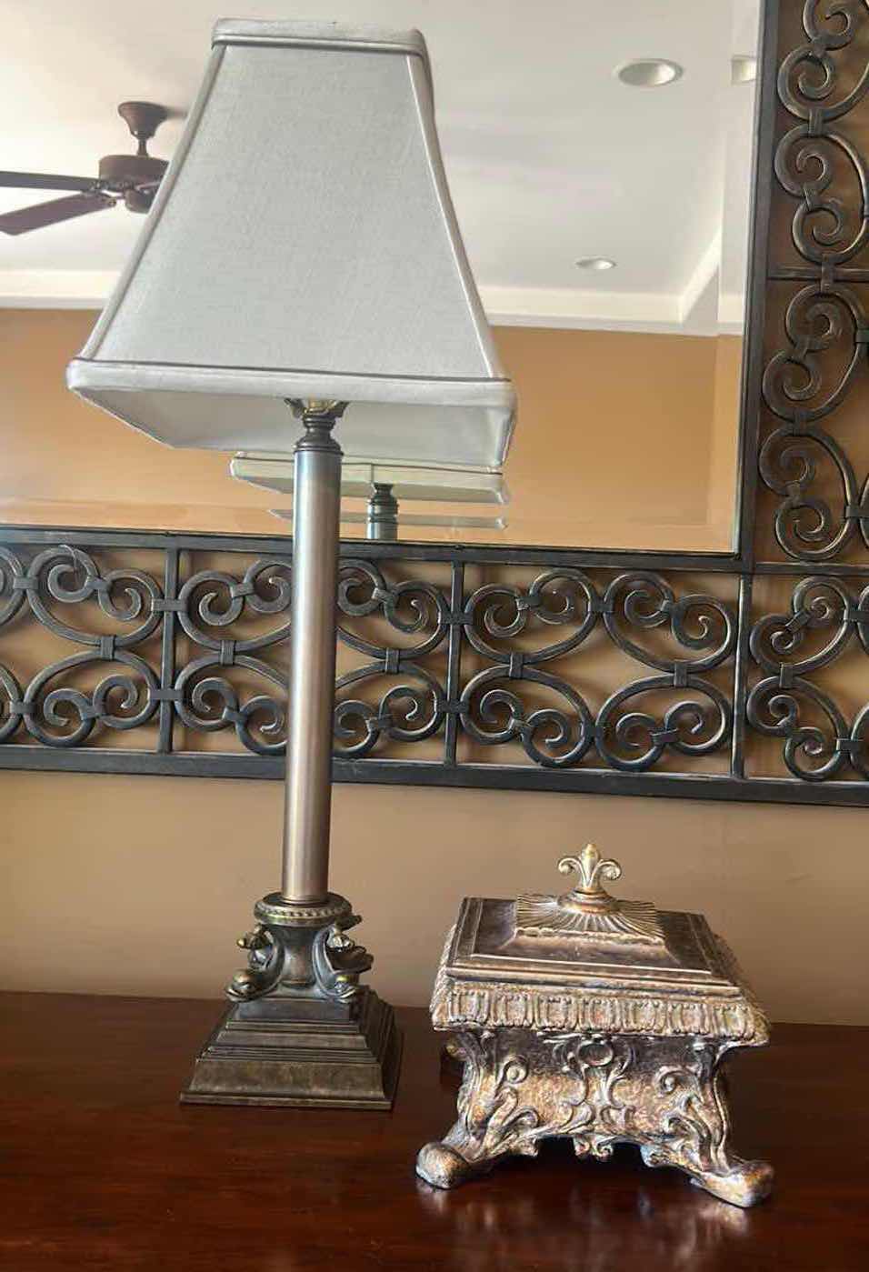 Photo 7 of METAL TABLE LAMP AND ORNATE BOX DECOR H29”