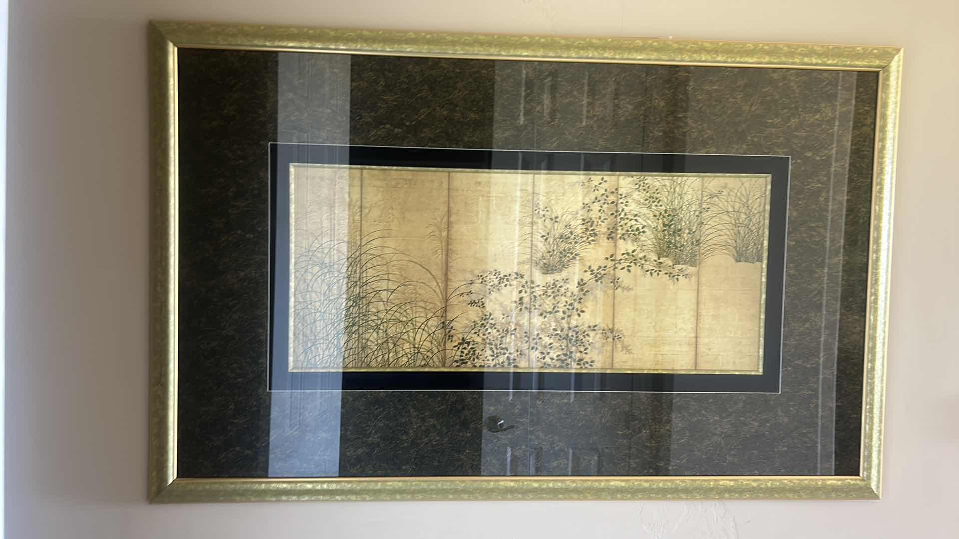 Photo 5 of LARGE ASIAN INSPIRED GOLD WITH LEAVES ARTWORK GOLD FRAMED 63” x 39