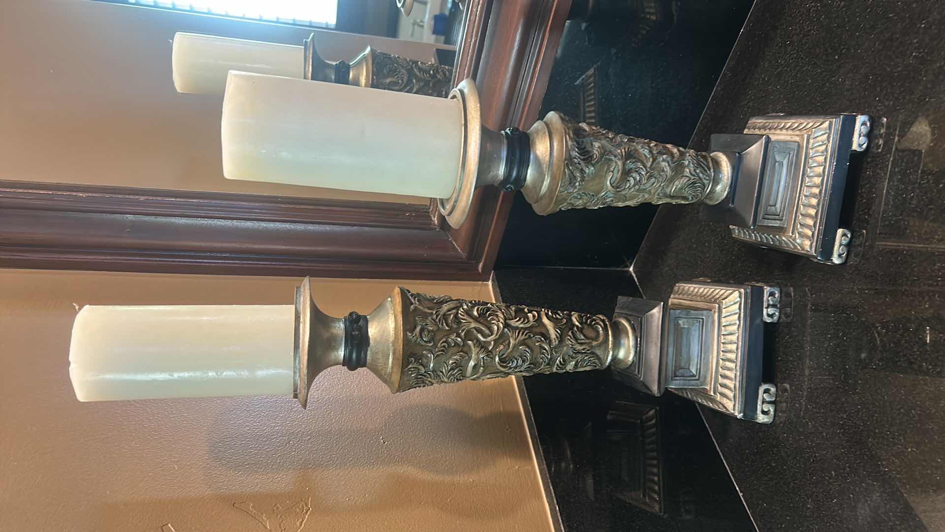 Photo 4 of HOME DECOR- GOLD & SILVER TONED CANDLE HOLDERS WITH CANDLES (TALLEST 22” WITH CANDLE