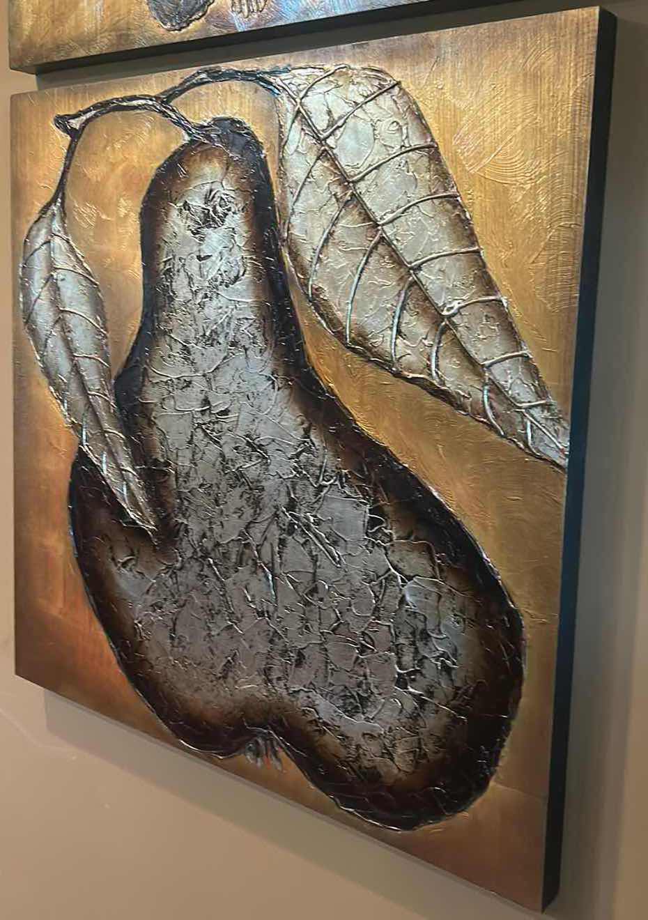 Photo 2 of LARGE TEXTURED GOLD AND SILVER PEAR ARTWORK ON WOOD 39 1/4” x 39 1/4” x 2”