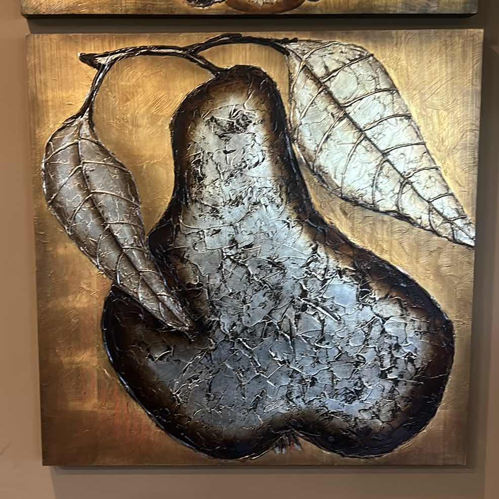 Photo 3 of LARGE TEXTURED GOLD AND SILVER PEAR ARTWORK ON WOOD 39 1/4” x 39 1/4” x 2”