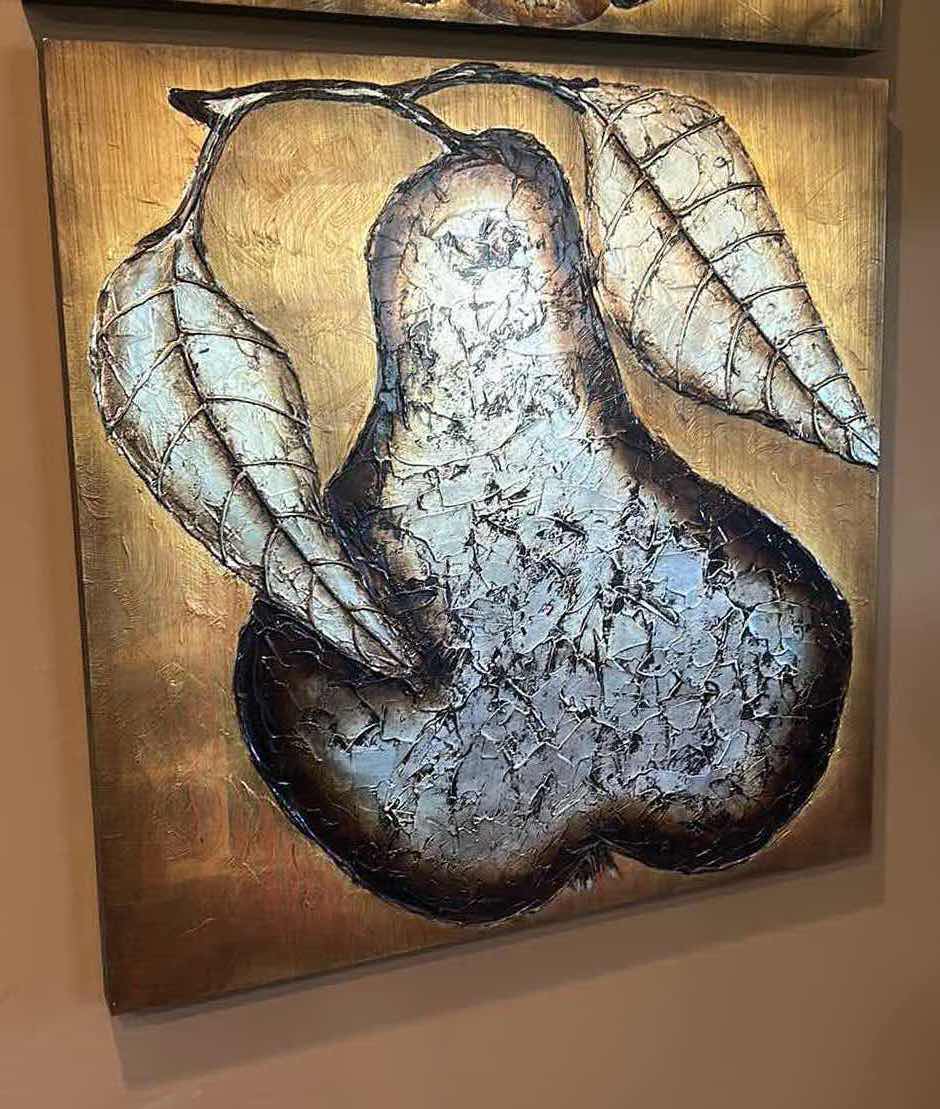 Photo 5 of LARGE TEXTURED GOLD AND SILVER PEAR ARTWORK ON WOOD 39 1/4” x 39 1/4” x 2”