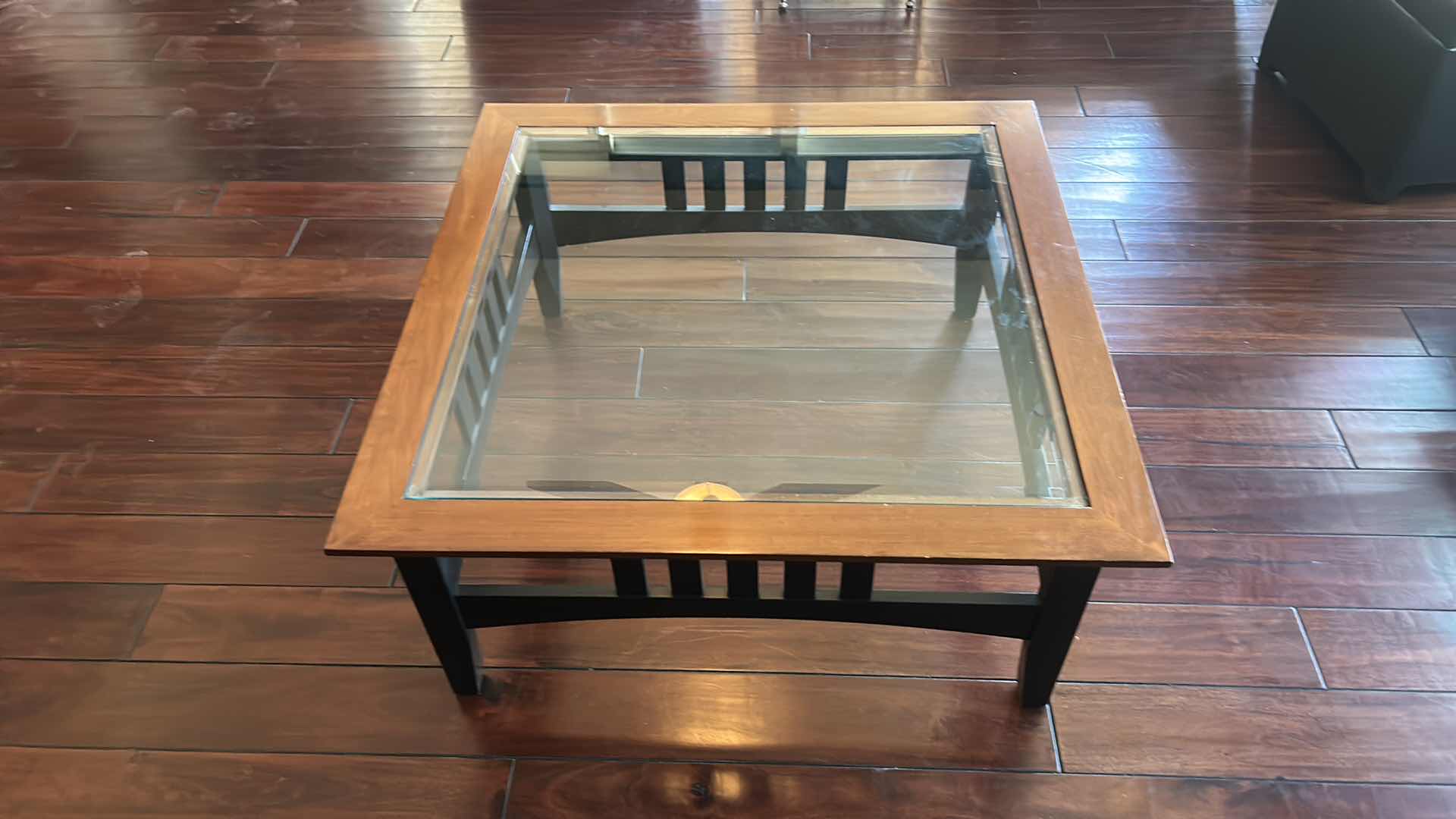 Photo 2 of SQUARE COFFEE TABLE WITH GLASS INSERT 38” x 38” x 17”