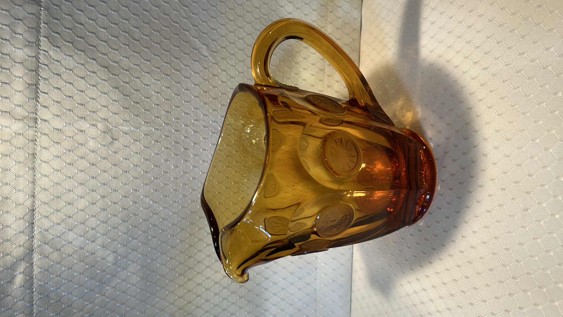 Photo 4 of FOSTORIA AMBER COIN GLASS PITCHER 6 3/4”