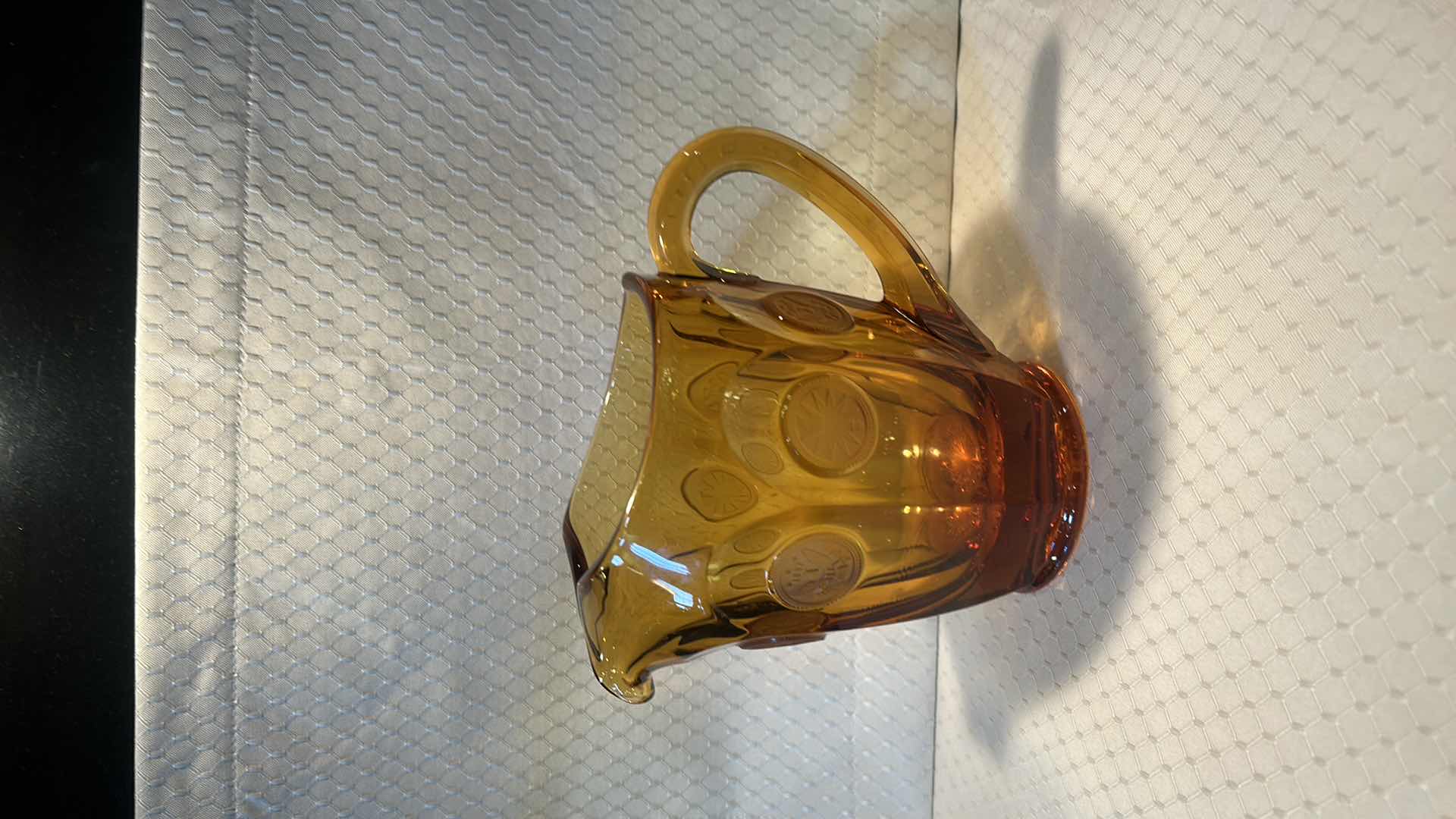 Photo 3 of FOSTORIA AMBER COIN GLASS PITCHER 6 3/4”