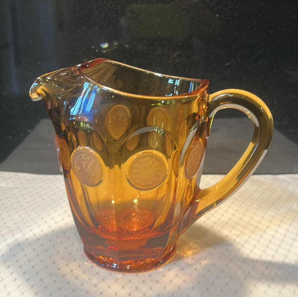 Photo 2 of FOSTORIA AMBER COIN GLASS PITCHER 6 3/4”