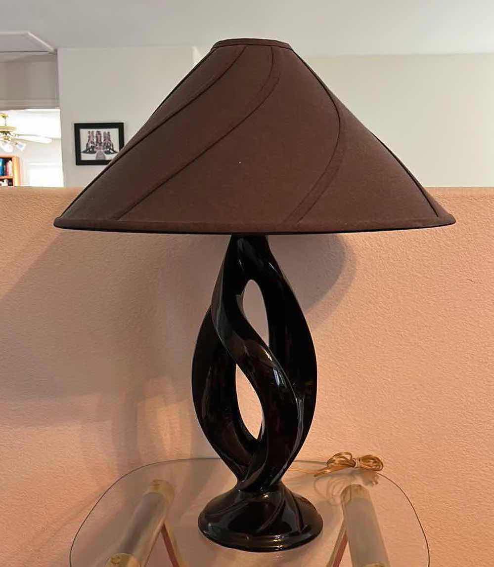 Photo 1 of BLACK TABLE LAMP 30” Broken finial play 30 inches