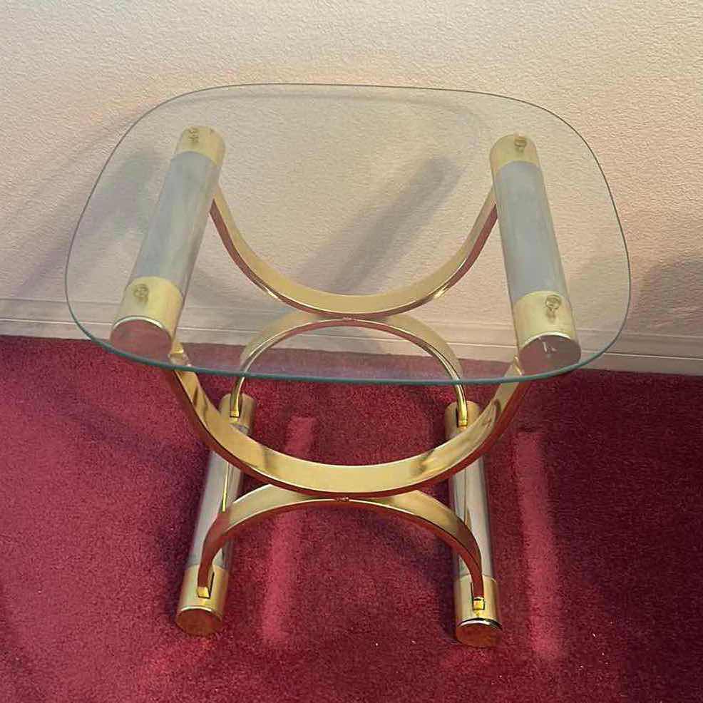 Photo 1 of GOLD POLISHED METAL END TABLE 21 1/2” x 21 1/2” x 20"