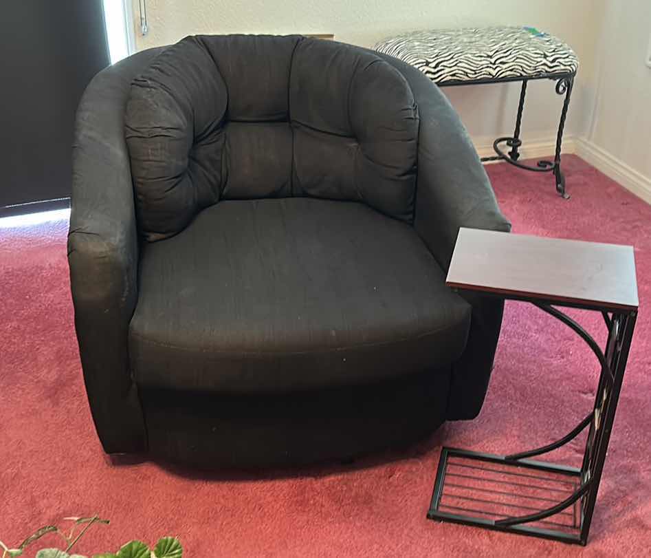Photo 1 of SMALL DARK GRAY SWIVEL CHAIR WITH TABLE