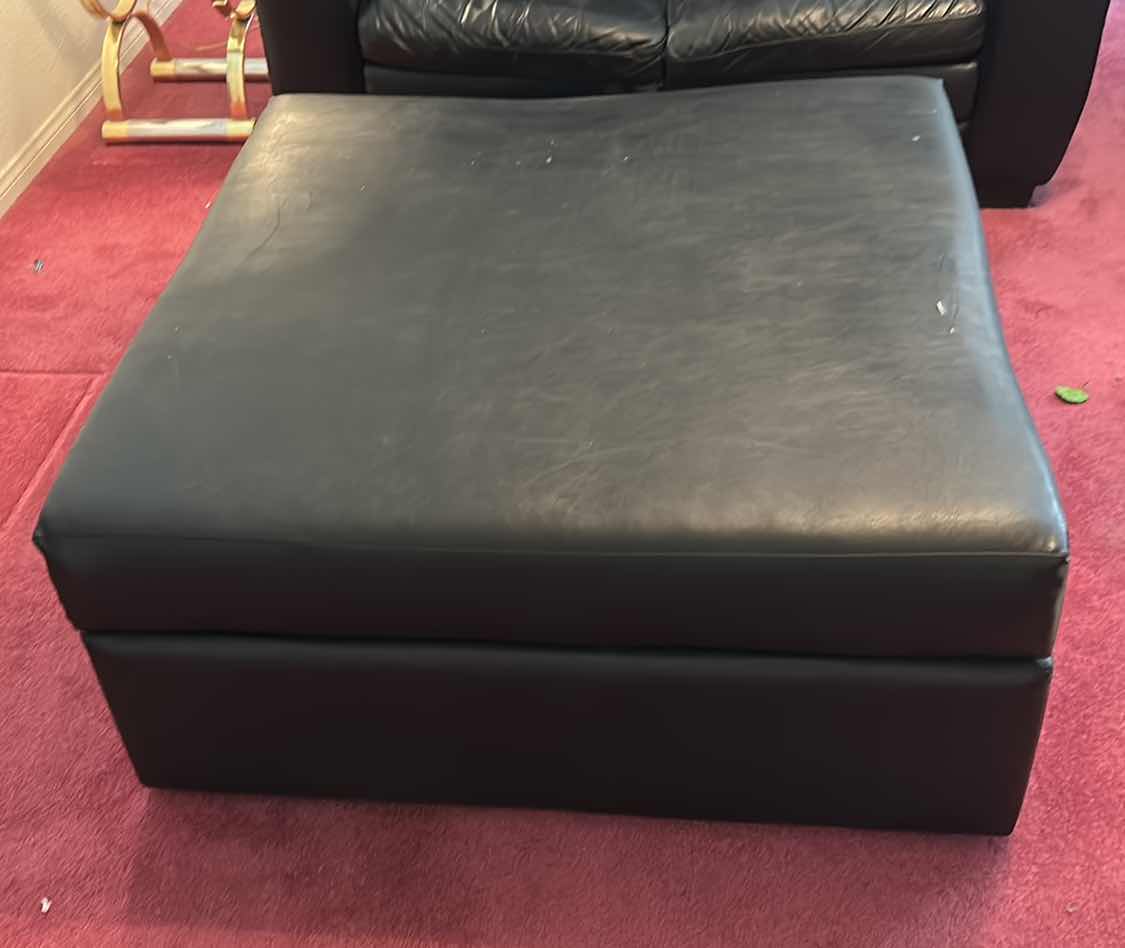 Photo 1 of LARGE BLACK FAUX LEATHER OTTOMAN 43 x 43 x 19