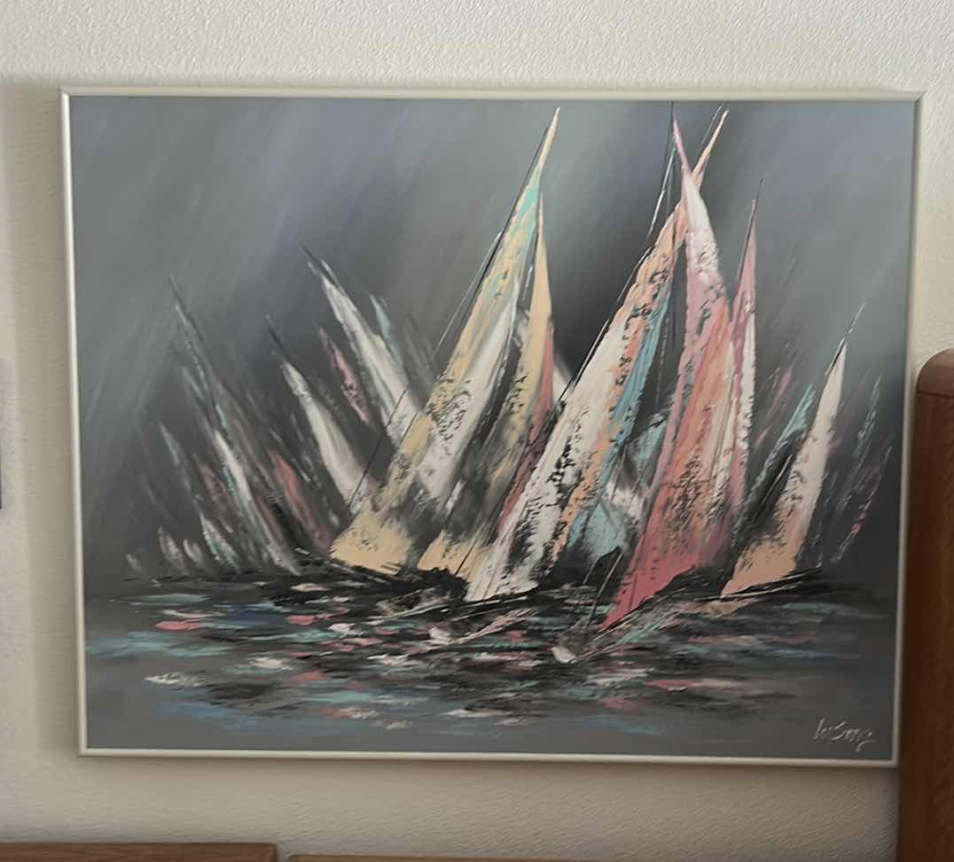 Photo 1 of SIGNED OIL ON CANVAS “SAILING” ARTWORK FRAMED 50” x 40 1/2”